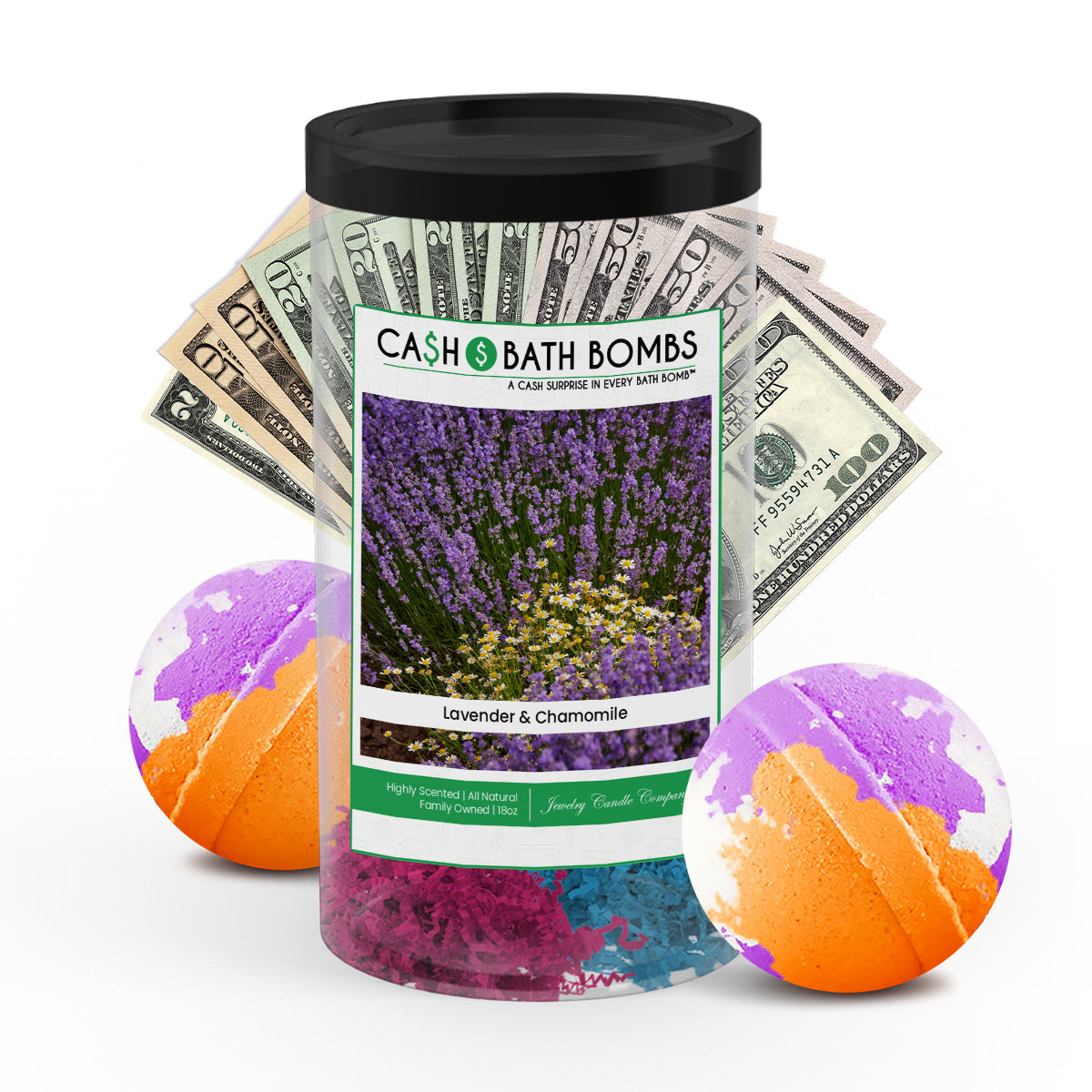 Lavender And Chamomile Cash Bath Bomb Tube Bundle (2-PACK)