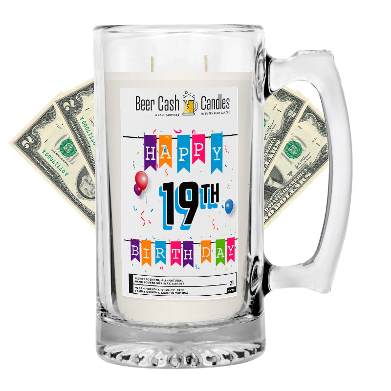 Happy 19th Birthday Beer Cash Candle