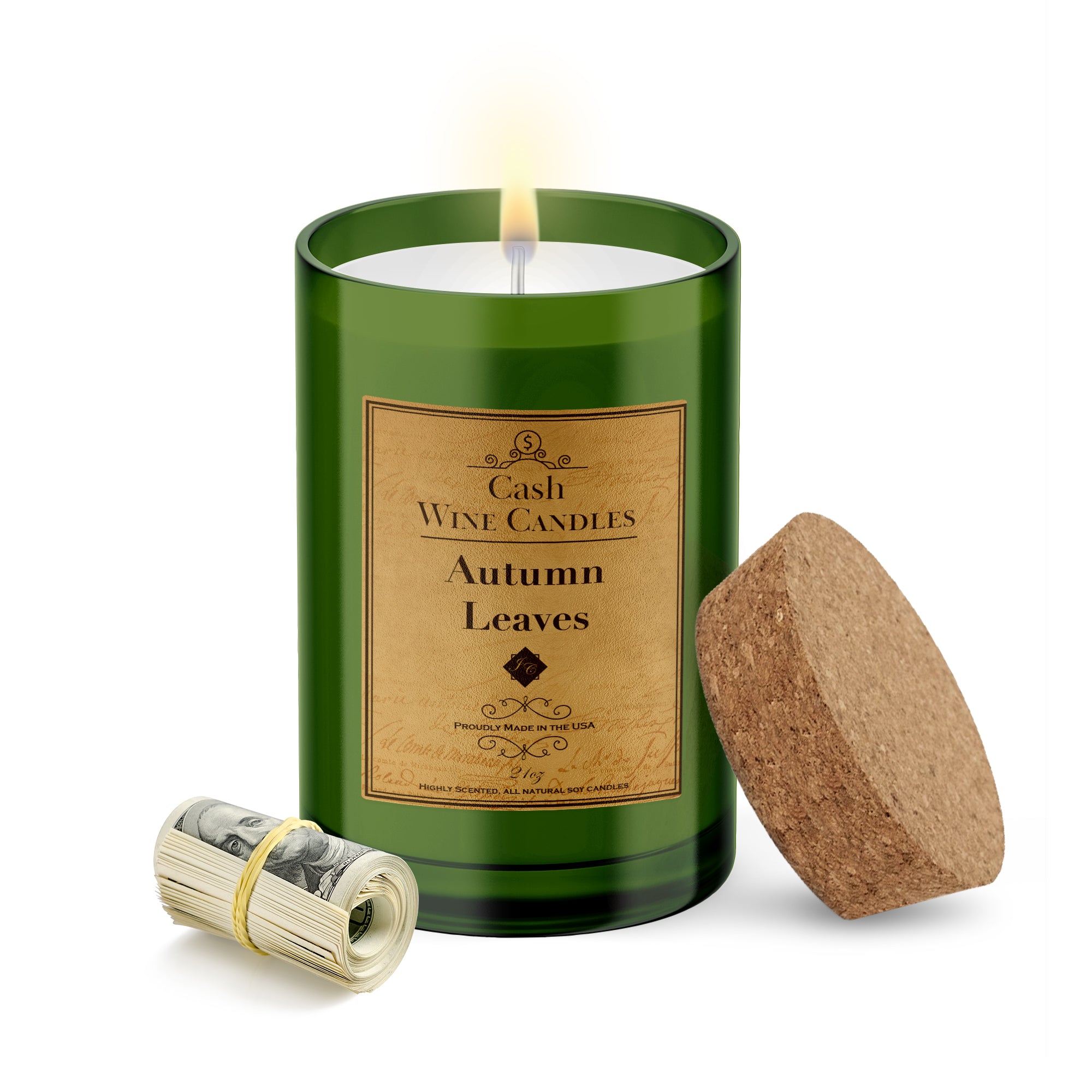 Autumn Leaves Wine Bottle Cash Candle