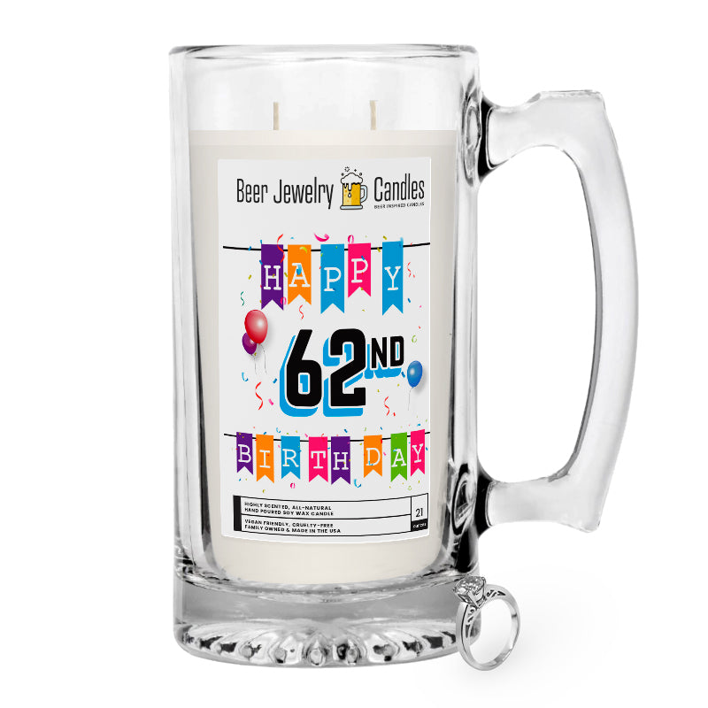 Happy 62nd Birthday Beer Jewelry Candle