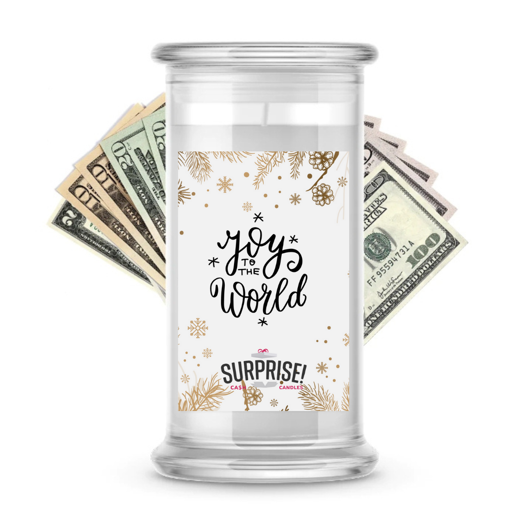JOY TO THE WORLD MERRY CHRISTMAS CASH CANDLE