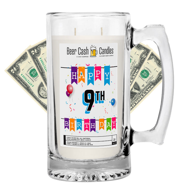 Happy 9th Birthday Beer Cash Candle