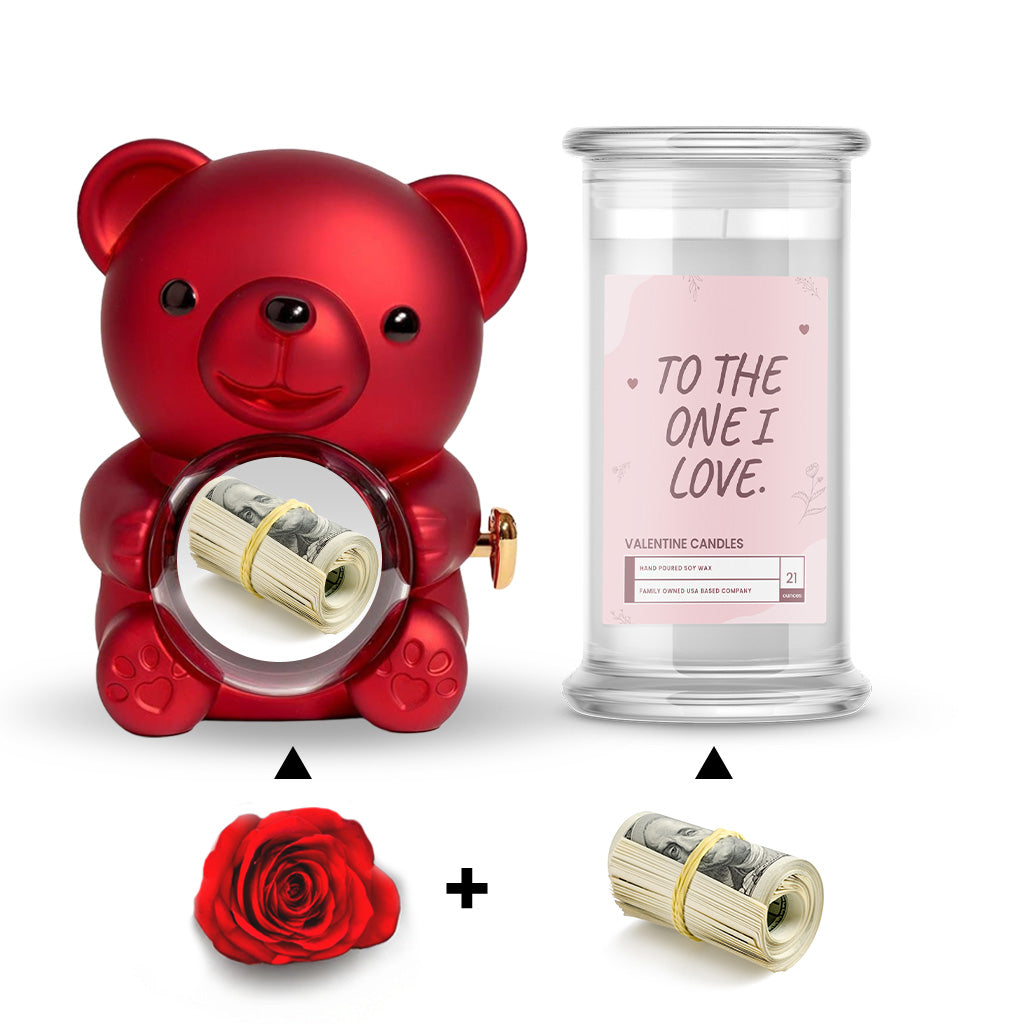 To The One I Love Cash Candle and Cash Surprise Bear Valentines Day Bundle