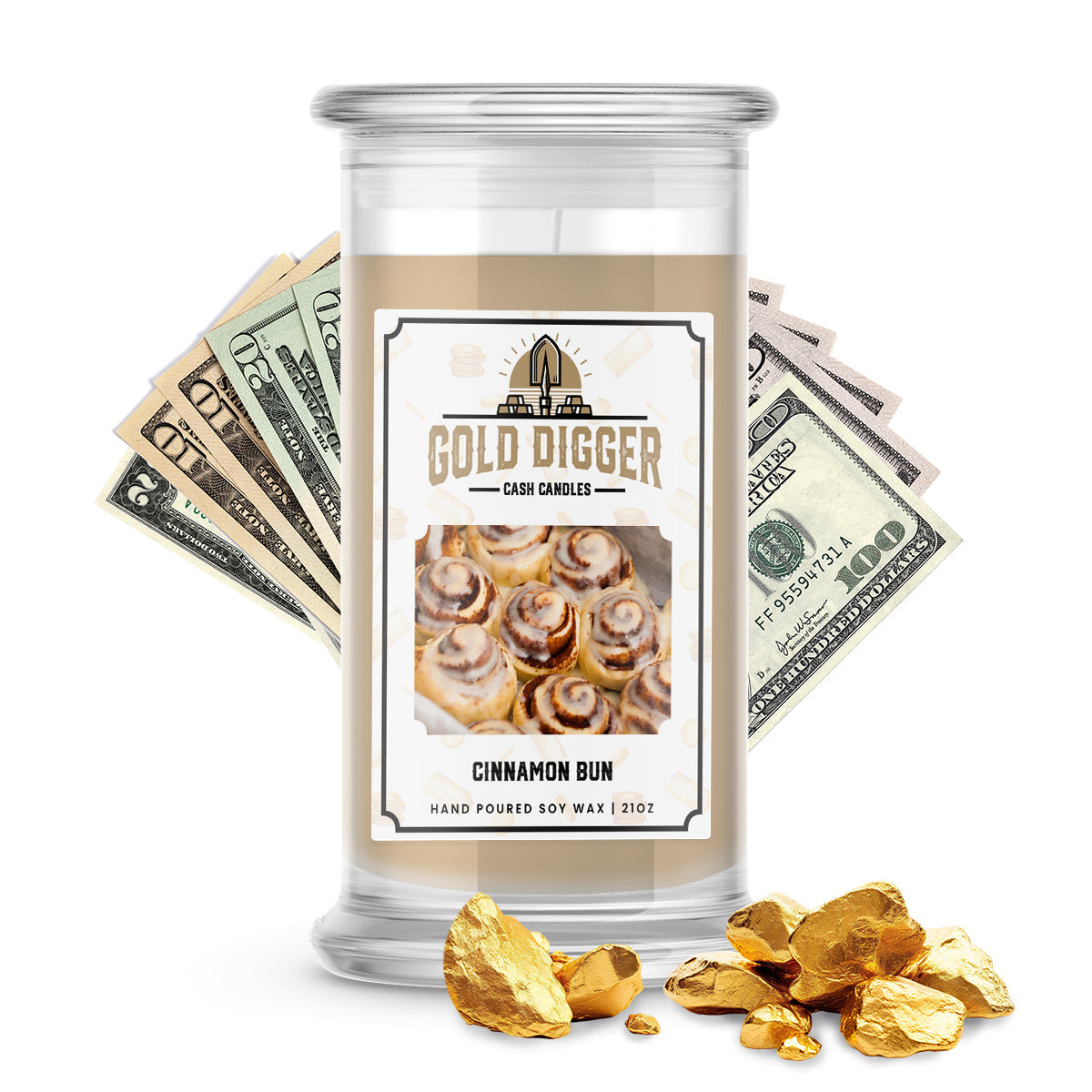 Cinnamon Bun Gold Digger Cash Candle