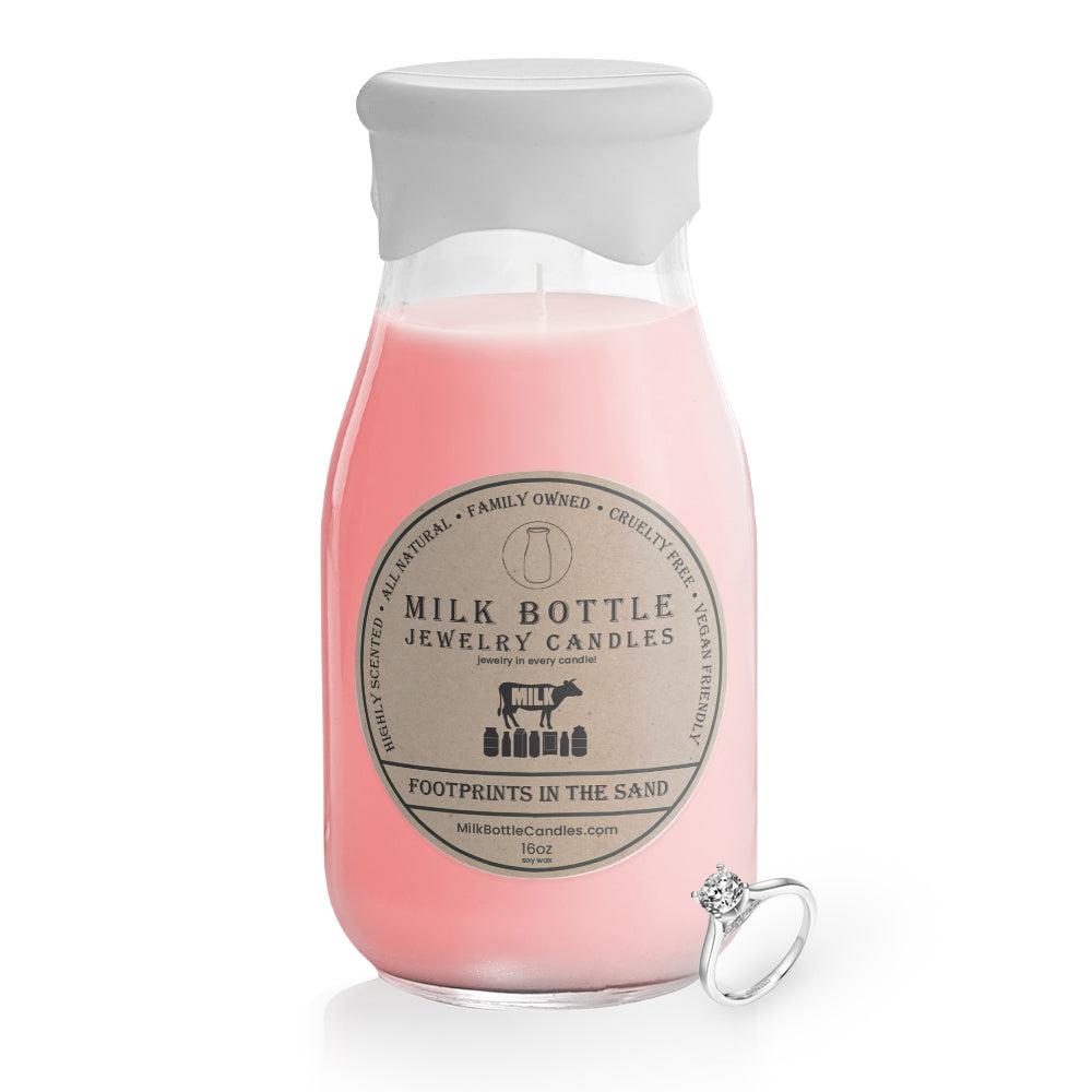 Footprints in the Sand - Milk Bottle Jewelry Candles