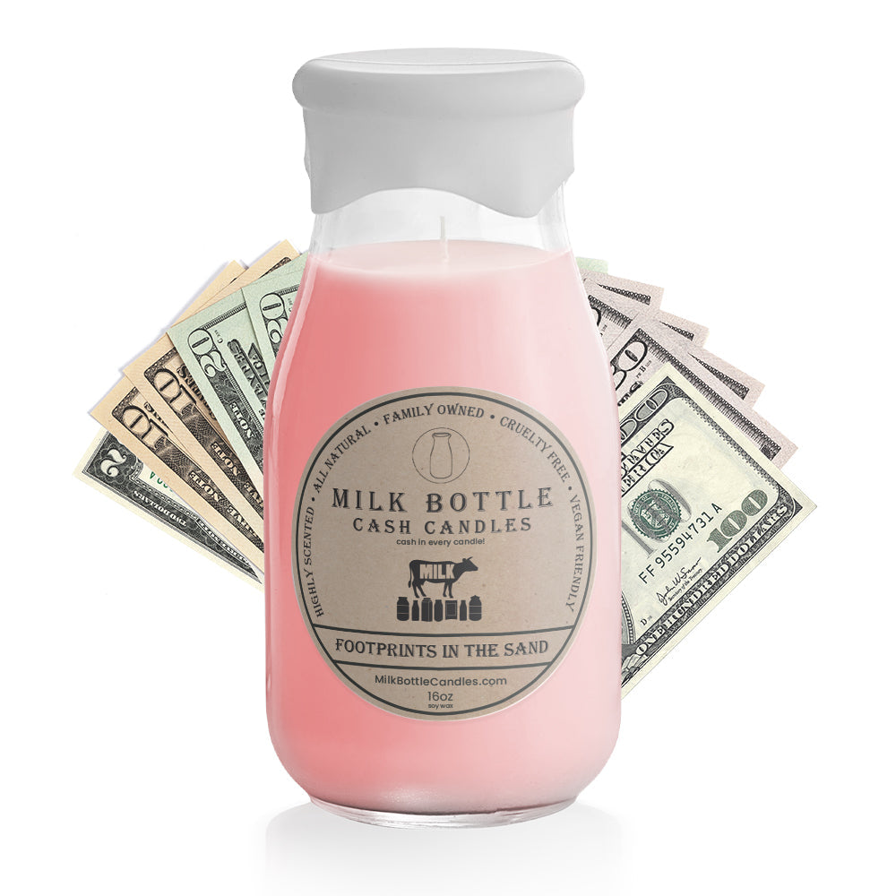 Footprints in the Sand - Milk Bottle Cash Candles