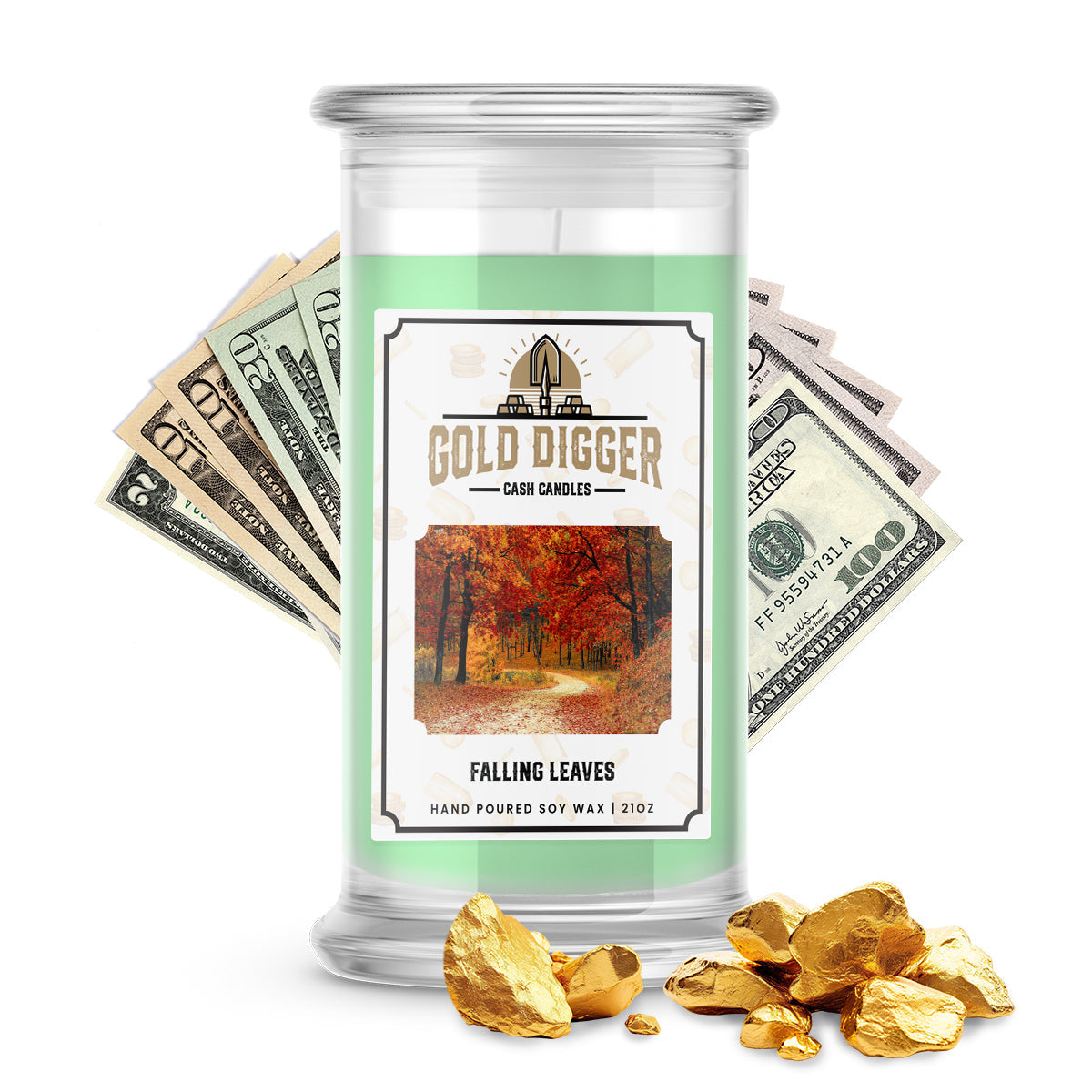 Falling Leaves Gold Digger Cash Candle