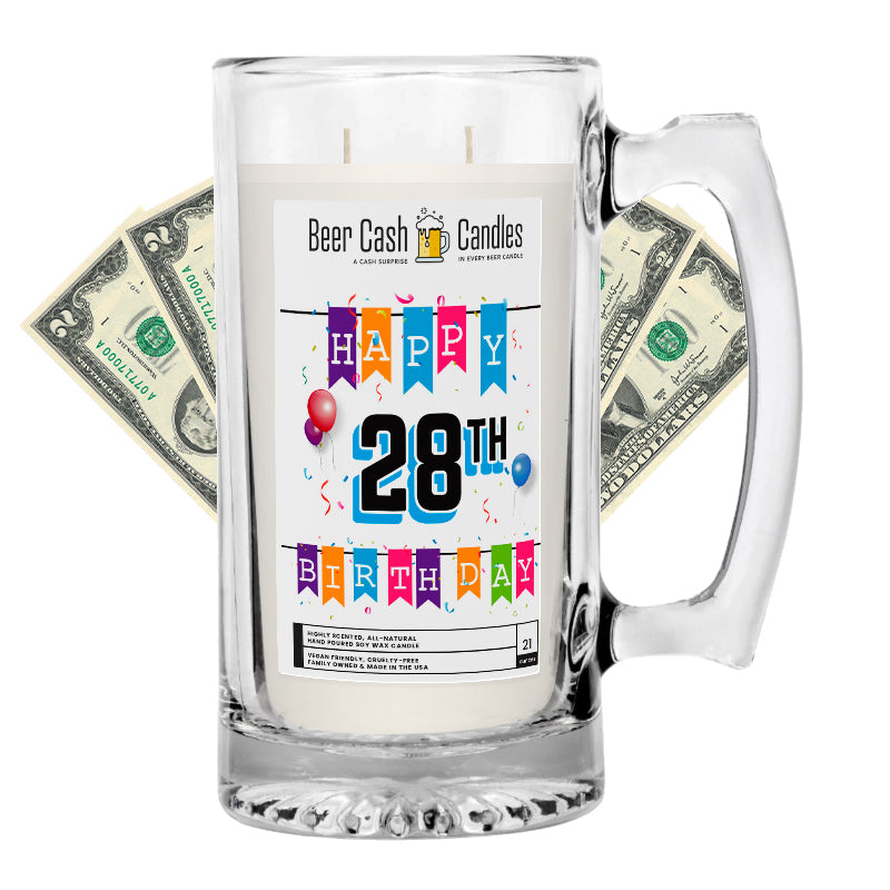 Happy 28th Birthday Beer Cash Candle