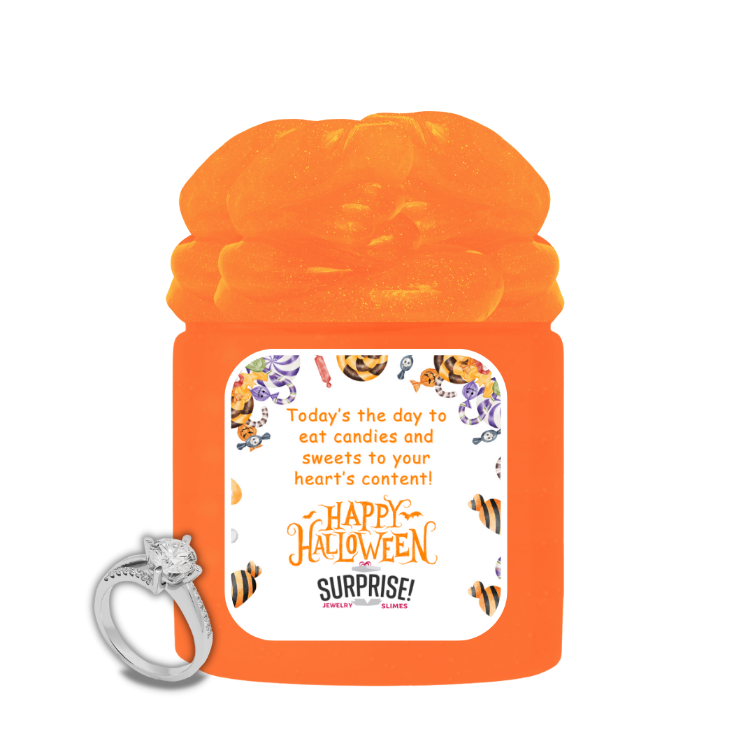 TODAY'S THE DAY TO EAT CANDIES AND SWEETS TO YOUR HEART'S CONTENT! HAPPY HALLOWEEN HALLOWEEN JEWELRY SLIME