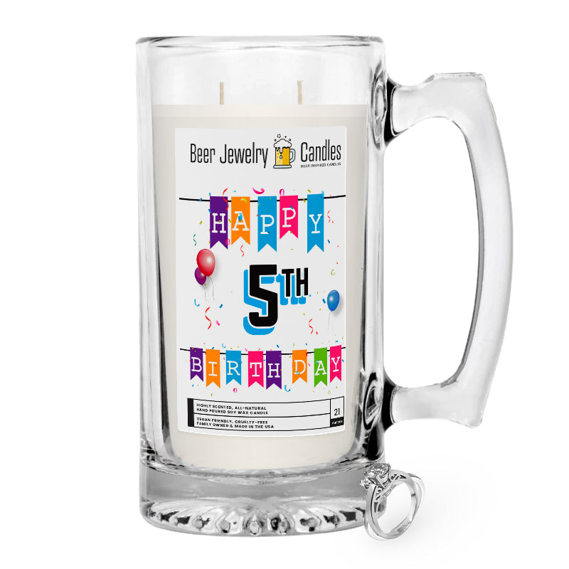 Happy 5th Birthday Beer Jewelry Candle