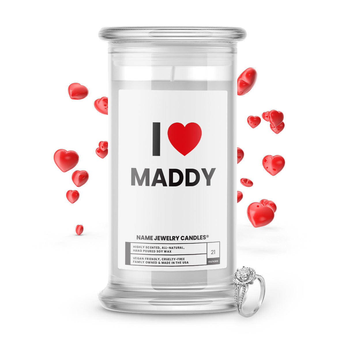 I ❤️ MADDY | Name Jewelry Candles