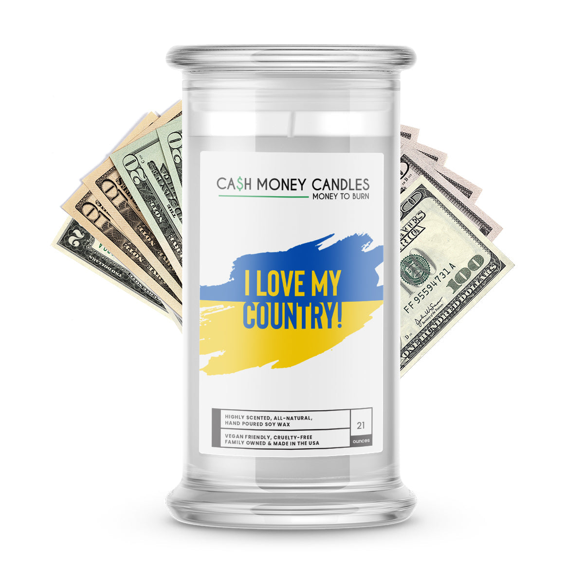 I Love My Country! Ukraine Cash Money Candle
