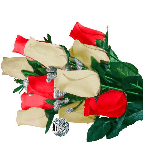 Cream & Red Bouquet Charm Roses